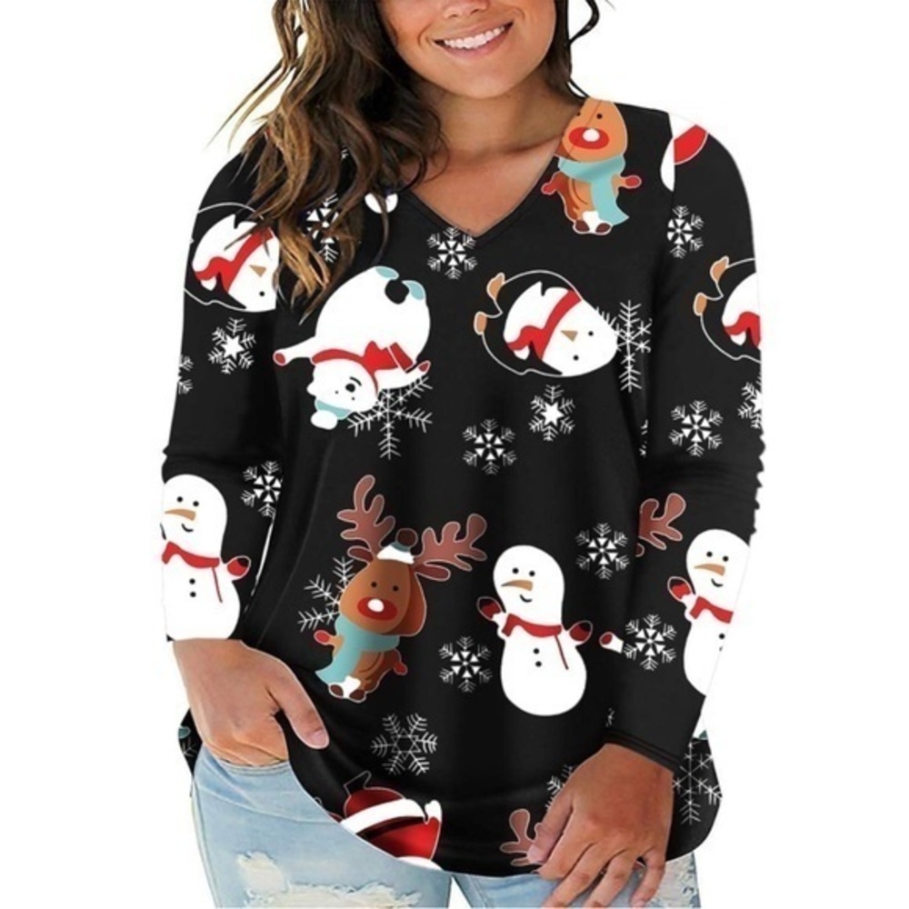 VISLILY  Plus Size Christmas Shirts for Women Holiday Tops Casual Tunics Tee 26W